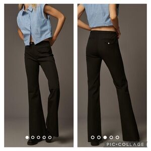 Anthropologie Maeve Gold Button Stretch Slim Bootcut Trouser Pants Size 4 Black